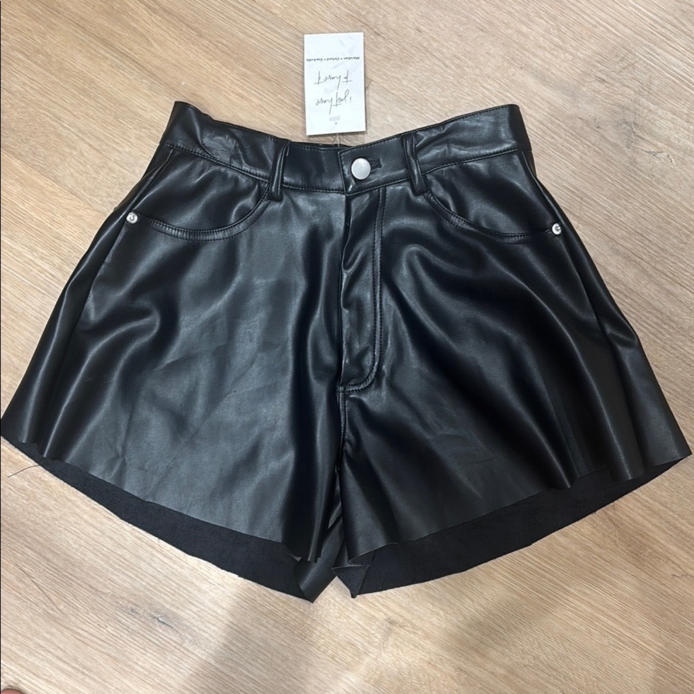 Women's Black Faux Leather Shorts